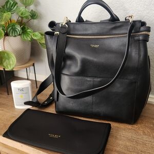 Mina Baie Black Leather Backpack Diaper Bag